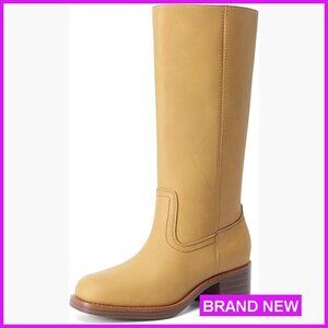 Retro Square Toe Mid Calf Boots Chunky Block Heel Pull On Western Style